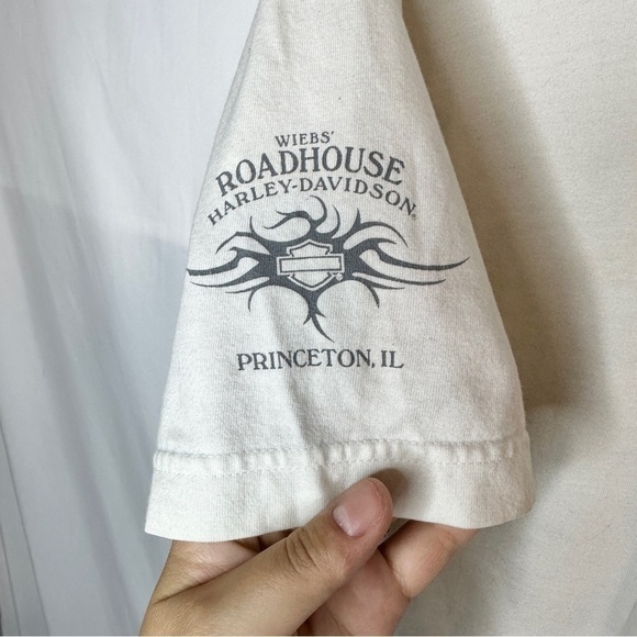 Harley Davidson Thrashed Collared Biker Motorcycle Shirt Cream Tan Logo Large - Picture 4 of 9